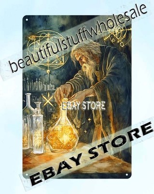 Metal Sign Gold Magic Potion Art sorcerer alchemy runes mystical laboratory