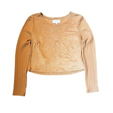 Kendall & Kylie Women’s MD Camel Faux Suede Ribbed Long Sleeve Crop Top