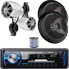 Pyle PLMRB29B Marine Receiver, 2x 2.25 Off-Road Speakers, 2x 8" Black Speakers