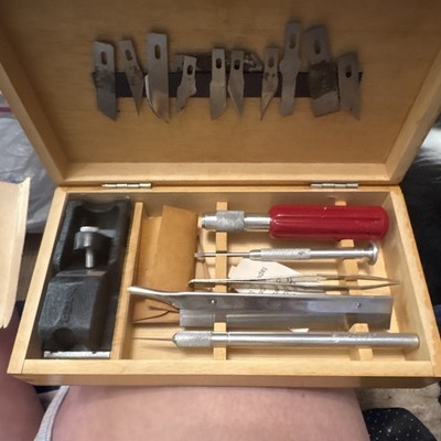 Vintage X-ACTO Craft Knife Set Tool Chest No. 5076 w/ Handle & Assorted Blades
