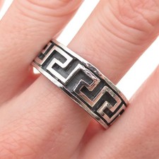 925 Sterling Silver Vintage Greek Key Oxidized Band Ring Size 15