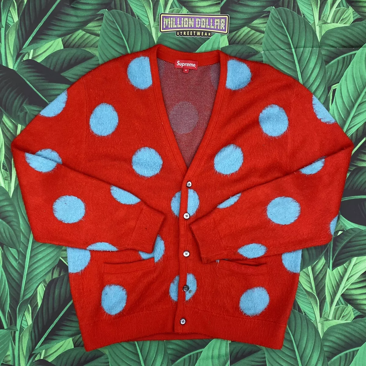 supreme brushed polka dot cardigan