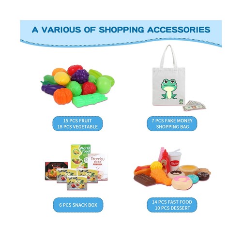 Kids Shopping Cart - 2 in 1 Toy Shopping Cart with Play Food Fruit Vegetable ... - Picture 4 of 7