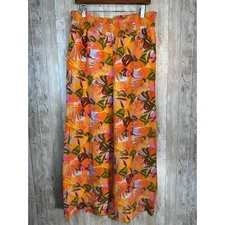 C&C California Linen Pants Womens Small Orange Tropical Wide Leg Smocked floral
