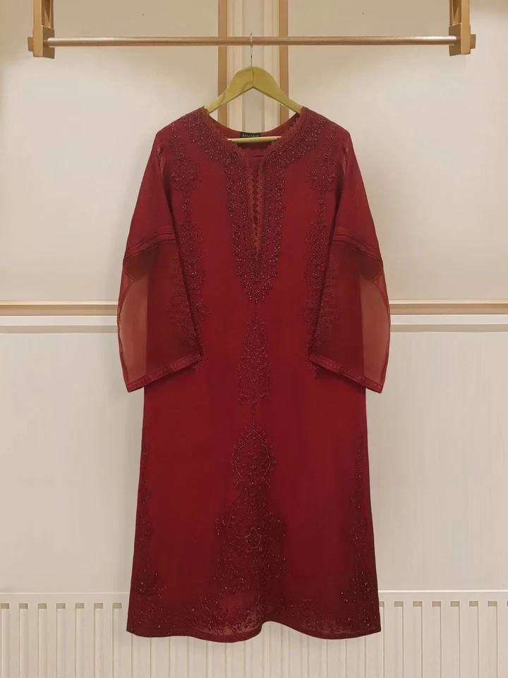 ЧИСТАЯ ХЛОПКОВАЯ СЕТЧАТАЯ РУБАШКА HANLOOM AGHA NOOR С ЧИСТОЙ ОРГАНЗОЙ ДУПАТТОЙ И ШЕЛКОВЫМИ ШНУРКАМИ - Изображение 2 из 4