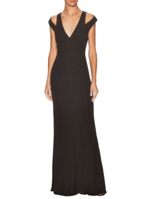 ABS Allen Schwartz  M 6 - 8 Black Cutout Plunge V  Neck Long NWT  $350 Sexy