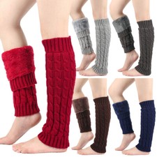 Women Fleece Warm Knitted Leg Warmer Solid Color Breathable Casual Autumn Winter