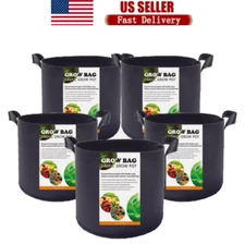 10 Pack Fabric Grow Pots Round Aeration Plant Pots Grow Bags 1-20 Gallon Black