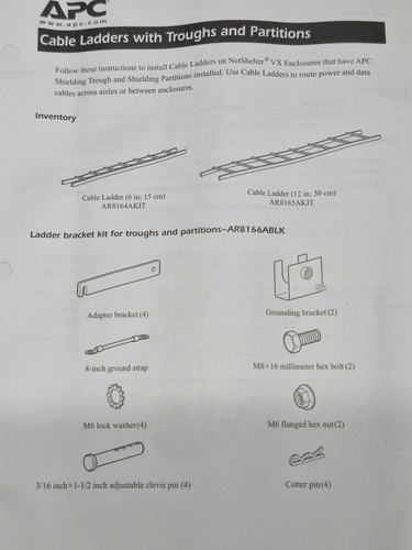 APC NetShelter Cable Ladder Attachment Kit, with Power Cable Troughs, AR8166ABLK - Picture 6 of 7