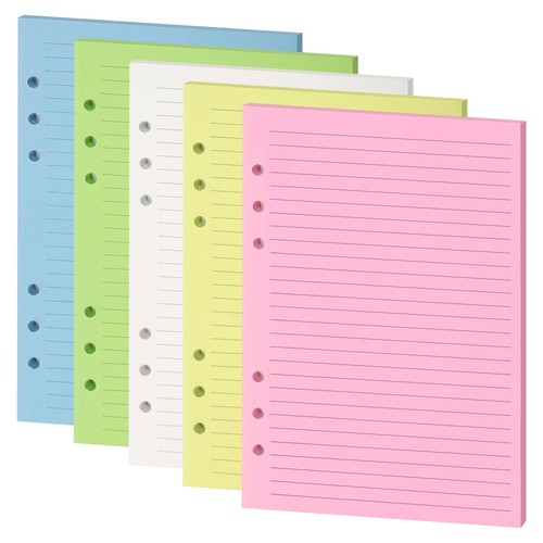 Lined Refill Paper A5 Colorful Ruled Journal Fillers for A5 Size 6-Ring Binde...