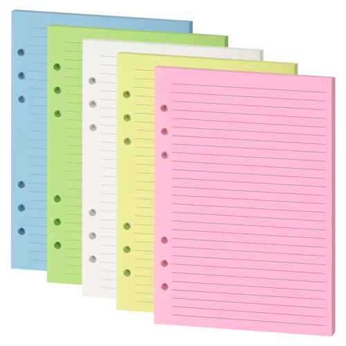 Lined Refill Paper A5 Colorful Ruled Journal Fillers for A5 Size 6-Ring Binde...