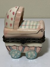 Collectible Gift Pink Baby Carriage Baby Box Trinket Box Pill Box Baby Buggy 