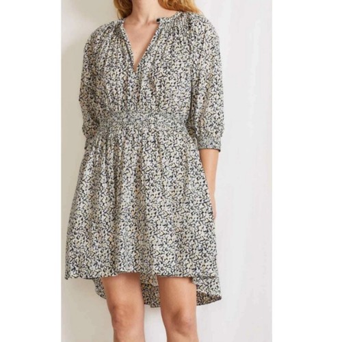 Apiece Apart Women's Size XS Black Beige Cobano Floral Mini Dress Split Neck - 第 4/15 張圖片