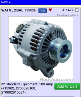alternators generators 2003 Toyota Highlander 4 cylinder 100amp