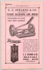1918 EC Stearns Co Ball Bearing Lawn Mowers Incinerite  Syracuse NY Print Ad