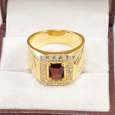 Garnet Emerald Cut With 925 Sterling Silver Gold Plated Ring For Men's #B759