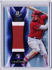J.P. Crawford 2018 Bowman Platinum Event Worn Jersey 2/5 His # + Rhys Hoskins RC