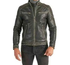 Men's lambskin Leather Jacket Black Biker Winter Casual Workwear Outdoor XS-4XL