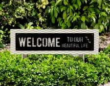 Tabletop Decor Plaque Farmhouse Welcome Tour Beautiful Life White Black Handle