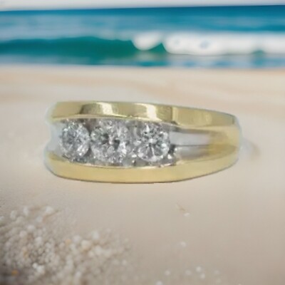 14K Two-Tone Gold CT 3-Stone Diamond Wedding Heavy Mega