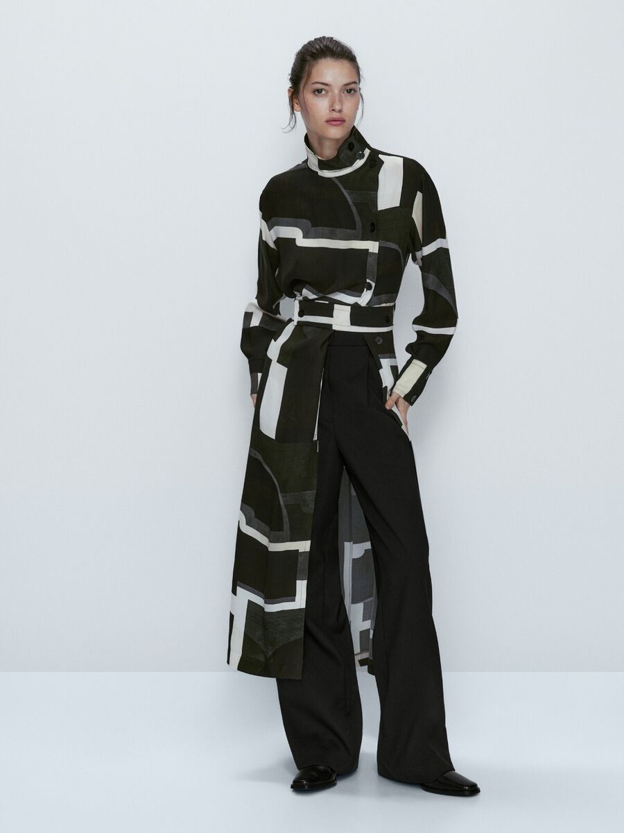 ★Massimo Dutti★ Rami Blend Long Print One Piece MASSIMO DUTTI Buttoned Geometric Print Long Dress Size 2