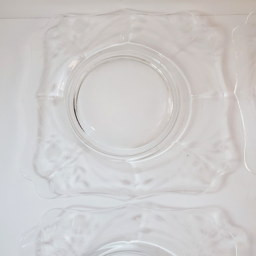 VTG Glass Salad Dessert Plates Set of 4 Square Scalloped Edges 7" Floral Etched - Picture 2 of 4