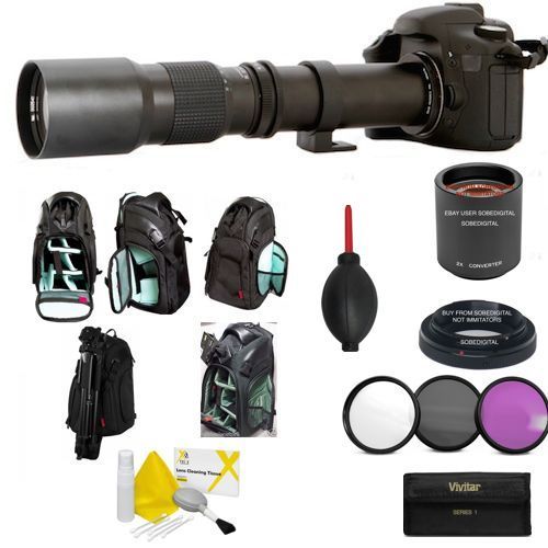 500MM 1000MM  ZOOM LENS + LARGE BACKPACK FOR CANON EOS REBEL T5 T5I T3I T3 T6  - Picture 1 of 8