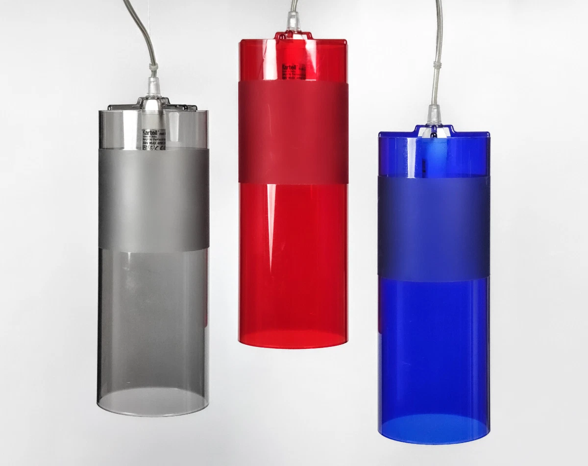 Set of 3 Vintage Kartell Easy Pendant Lamps Red Blue Grey