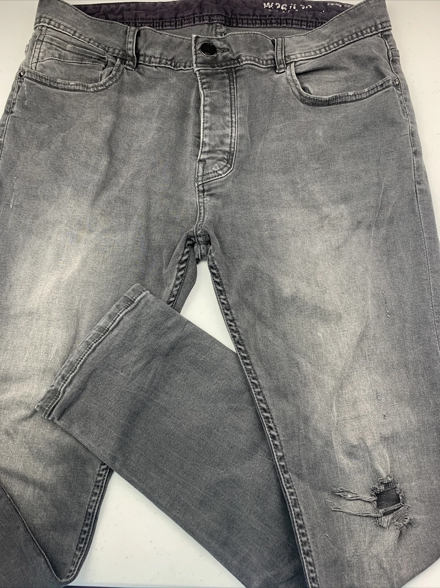 Denim Co Primark Grey Mens Skinny Jeans Ripped W 36 Distressed