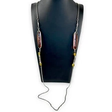 Vintage Amber and Yellow Glass Silver Tone Flapper 54” Necklace