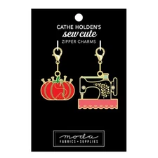 Moda Sew Cute Sewing Zipper Pulls Charm Set of 2 Tomato & Sewing Machine