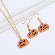 Halloween Pumpkin Necklace/Earring Set, New, Sealed