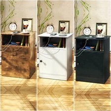 TC-HOMENY Nightstand with Charging Station Sofa End Side Table Night Stand 