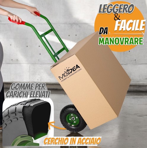 CARRELLO PORTA PACCHI 200KG ACCIAIO ROBUSTO RUOTE TRASPORTO SCALE SPOSTA VASO - Foto 6 di 6