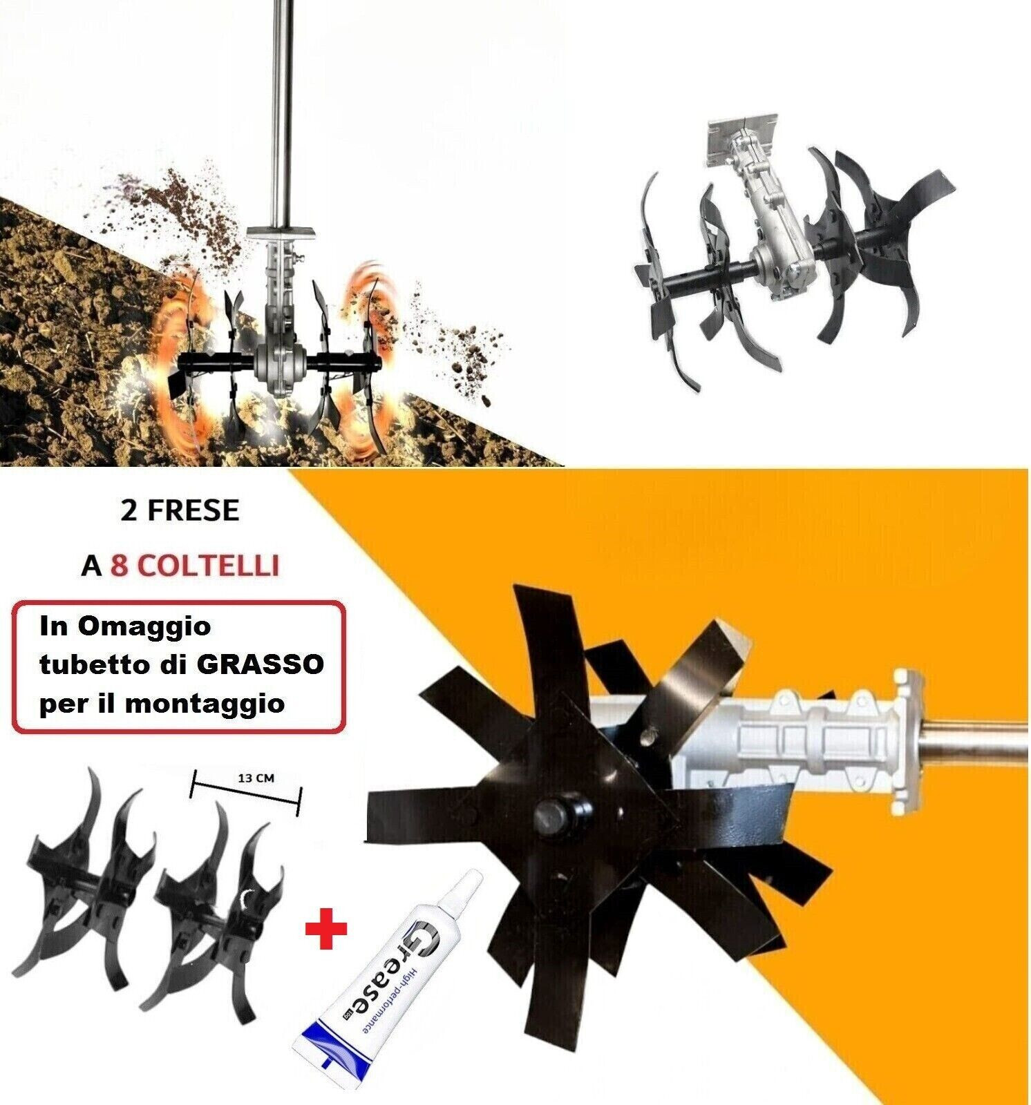 Gruppo Zappette per Decespugliatori Motozappa per Orto Fresa Ø26 - 9 Denti