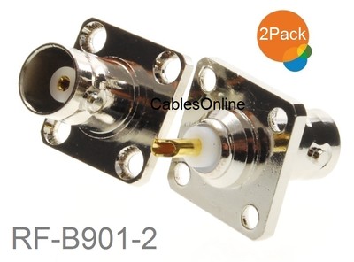 2-Pack Commercial Grade BNC Female Jack Bulkhead Panel Chassis Mount Connector