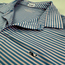 Vineyard Vines Performance Polo Shirt Mens Large Golf Whale Pink Blue Stripes 01