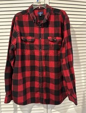 Men  s George Large Button Down Flannel Shirt Red/Black Plaid XL 46-48