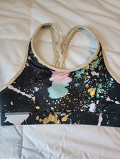 Justice Girls Reversible Sports Bra Black Gold Shiny Size Large 12/14 New