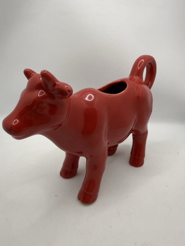 Vintage Food Network Red Cow Stoneware Creamer-Milk Dispenser VG Condition