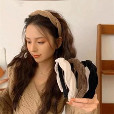 Braided Fabric Headband Wide Solid Knot Retro Elastic Hair Bands Women