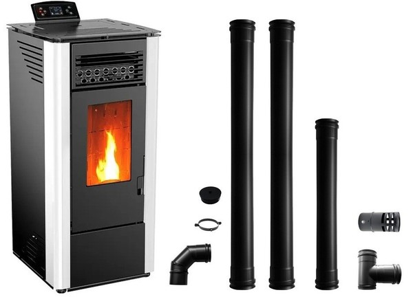 Juego completo estufa de pellets 10 kW calefacción de pellets capacidad 15 kg estufa de pellets chimenea de pellets