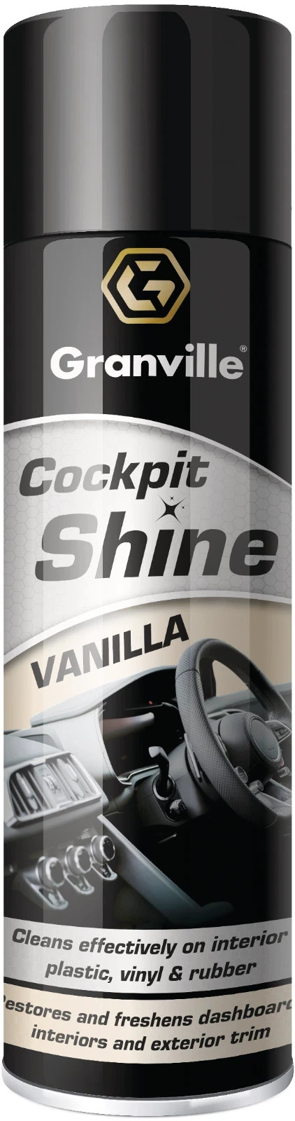 Granville Cockpit Shine Vanilla 500ml Aerosol Dashboard & Trim Cleaner