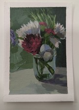 Dallas Garverick ACEO, Original Acrylic Painting Art Card, Flowers Bouquet