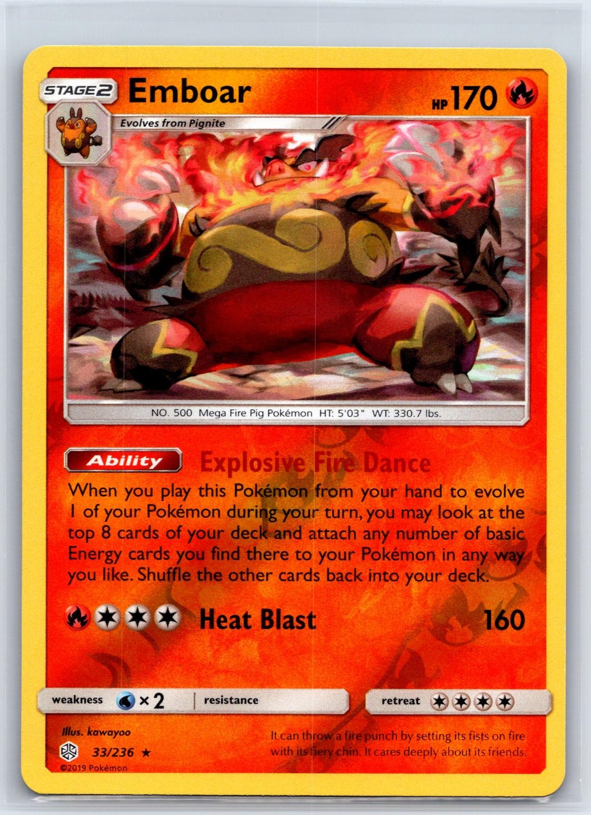 Emboar 33/236 Rare Cosmic Eclipse Pokemon Reverse Holo NM/M 604d-30