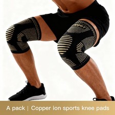 2x Knee Sleeves Copper Silver Compression Brace Support Sport Joint Injury Pain