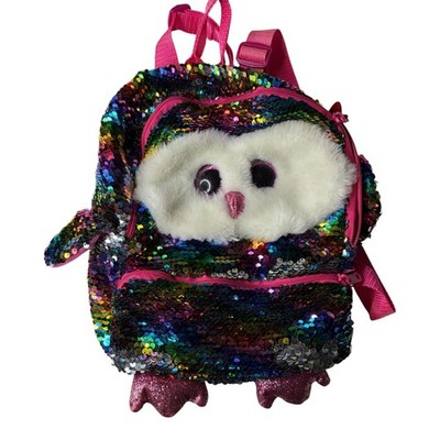 TY Mini Backpack OWEN Owl Sequin Flippy Color Changing Plush Bag (12 