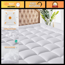 Cooling King Size Mattress Pad Topper - Quilted Fitted Protector, Soft Washabl