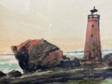 Antique Edmund Darch Lewis Lighthouse and Sailing Watercolor Painting Framed - Picture 8 of 17