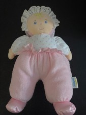 VTG Eden Plush Baby Doll With Crinkle Arms Terry Cloth Blue Eyes Bonnet